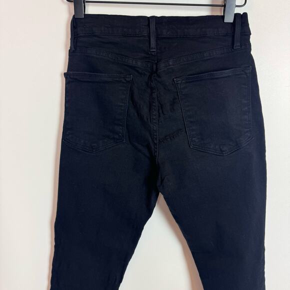 FRAME Le High Skinny Black Denim Jeans Frayed Uneven Hem Women's Size 27 - Picture 4 of 7